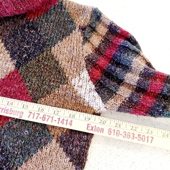 B. MOSS Argyle Tweed Striped Wool Blend Chunky Turtleneck Sweater Medium Y2K EUC - Picture 4 of 11